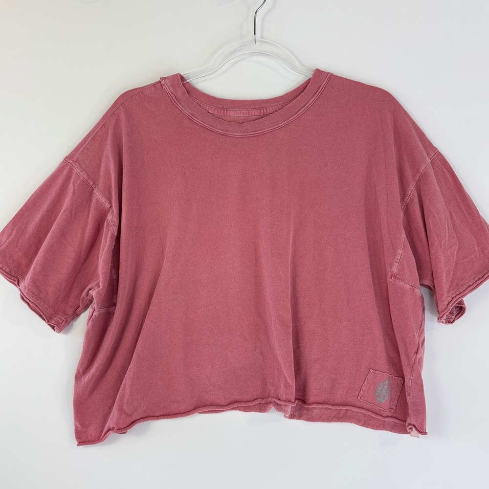 Free People Movement Laid Back Tee Women Small Pink Relaxed Raw Hem OB1561201